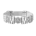 Bracciale in maglia di acciaio inossidabile argento con lettere M e ciondolo corona #1 MOM - Argento #1 (Stile Floreale)