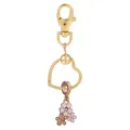 Porte-clés cœur doré avec fleurs en émail rose et cristaux de strass brillants - Grappe de Fleurs Roses (K14)