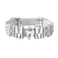Bracelet en maille d'acier argenté avec breloque cœur MOM et détails étincelants - Argent #2 (Style Serrure de Cœur)