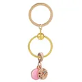 Porte-clés cœur en alliage doré avec disque émaillé rose et pendentif floral - Or/Rose (K17)