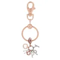 Porte-clés mousqueton or rose et argent avec breloques HAPPY et pierre rose - Style Cœur Lettres HAPPY (K17)
