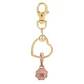 Porte-clés cœur doré avec pétale de fleur en émail rose et cristal étincelant - Fleur Rose Unique (K18)