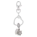 Porte-clés en alliage argenté avec cadre coeur, médaillon Love et pendentif fleur en cristal - Style Cœur Flocon de Neige Gravé Love (K18)