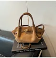 Brown frosted suede tote bag with leopard wings design and vintage leather handle - Brown