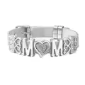 Bracelet en maille d'acier inoxydable argenté avec breloque MOM et cœur en zircone - Argent #3 (Style Double Cœur Strass)
