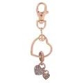 Porte-clés cœur en or rose avec cristaux étincelants et texture torsadée sur fond blanc - Style Strass Serrure Double Coeur (K18)