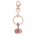 Porte-clés or rose avec anneau serpent, breloque en marbre rose et perles pavées - Style Creux Motif Marbre (K19)