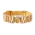Bracelet à maille dorée avec lettres MOM et breloques en cœur ornées de cristaux - Or #4 (Style Pendentif Bague)