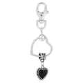 Porte-clés cœur en métal argenté avec cadre texturé et pendentif cœur noir élégant - Style Bord Perlé Cœur Noir (K20)
