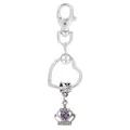 Pendentif en argent avec fermoir mousqueton, couronne et pierre violette en cœur - Style Couronne Zircon Cœur Violet Foncé (K21)