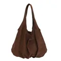 Borsa tote in ecopelle scamosciata marrone scuro con design a pieghe e ampia capacità - Marrone