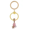 Porte-clés en alliage doré avec fleurs émaillées roses et blanches et strass - Or/Rose (K23)