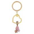 Porte-clés cœur doré avec fleurs roses et blanches et strass étincelants - Or/Rose (K24)