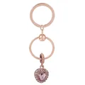 Rose gold heart pendant keychain with pink crystal and O-ring hanger attachment - Pink Heart Rhinestone Style (K23)