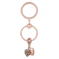 Rose gold heart dreamcatcher keychain with zircon monstera leaf and snake chain ring - Double Leaf Zirconia Inlaid Style (K24)