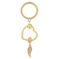 Porte-clés cœur en alliage doré avec breloque plume or rose et anneau poli DIY - Or/Or Rose (K26)