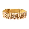 Bracelet à maille dorée avec inscription MOM et sertissage de cristal en cœur - Or #6 (Style Cœur Évidé Inséré)