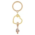 Porte-clés cœur doré avec cadre torsadé et pendentif double cœur serti de cristaux - Or/Or Rose (K27)