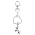 Porte-clés pendentif licorne argenté avec cadre en cœur et détails dorés brillants - Style Licorne Argentée Corne d'Or (K27)