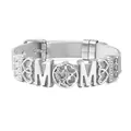 Bracelet en acier argenté avec charms MOM et détails en cristal de cœur - Argent #6 (Style Cœur Évidé Inséré)