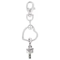 Porte-clés en alliage argenté avec cadre cœur, chat porte-bonheur et badge gravé - Style Chat de la Chance Cœur (K30)