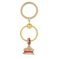 Porte-clés doré avec pendentif palais chinois traditionnel en émail rouge et blanc - Or/Rouge (K31)