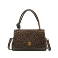 Borsa a mano retrò con patta leopardata e manico annodato in finitura marrone scuro - Leopardo Caffè