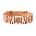 Bracelet maille milanaise rose doré avec lettrage MOM et accents en cristal brillant - Or Rose #7 (Style Bague Cœur 3D)