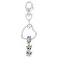 Porte-clés cœur argenté avec anneau en cristal et pendentif chat mignon - Style Chat dans une Tasse Morning (K33)