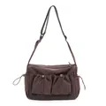 Borsa a tracolla in nylon a scacchi marrone con tasche a coulisse e cinturino regolabile - Marrone