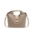 Borsa a tracolla intrecciata beige minimalista con dettagli dorati da donna - Cachi