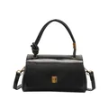 Borsa a mano nera lucida con patchwork leopardato, chiusura dorata e manico a nodo - Nero