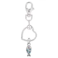 Porte-clés cœur argenté avec pendentif poisson en émail bleu et strass brillant - Style Poisson Émail Bleu Strass (K34)
