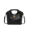 Elegante borsa in pelle intrecciata nera con chiusura a scatto oro e manici tondi - Nero