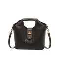 Borsa a tracolla in pelle intrecciata marrone scuro con chiusura dorata - Marrone