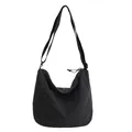 Borsa hobo a scacchi bianchi e neri con tracolla regolabile per donna, stile casual - Nero
