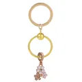 Porte-clés cœur en alliage doré avec breloques florales émaillées et cristaux brillants - Or/Fleur Tricolore (K39)