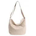 Borsa a tracolla beige a quadri minimalista con tracolla regolabile e tasca anteriore ampia - Bianco Sporco