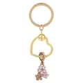 Porte-clés cœur doré avec breloques fleurs roses et centres en cristal brillant - Or/Fleur Rose (K40)