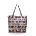 Ethnic style canvas tote bag featuring colorful elephant prints and striped handles - Large Capacity / Yellow