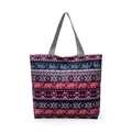 Ethnic style canvas tote bag featuring bohemian elephant pattern and striped handle - Large Capacity / Red