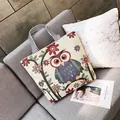 Borsa tote in tela alla moda con ricamo a gufo colorato e tracolla a strisce - Motivo Gufo Bianco