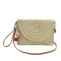 Straw woven envelope crossbody bag in beige with colorful pom pom tassel charms - Off White