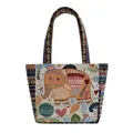 Borsa tote in cotone ricamato con motivo a elefante arancione e manici geometrici colorati - Elefante Colorato