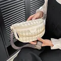 Women's chic beige checkerboard PU leather crossbody bag with wide shoulder strap - White
