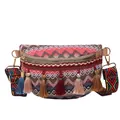 Bohemian geometric woven crossbody bag with colorful tassels and ethnic shoulder strap - Khaki