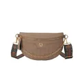 Khaki PU leather crossbody bag with quilted diamond pattern and colorful ethnic strap - Khaki