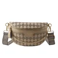 Brown checkered crossbody chest bag with adjustable patterned wide strap and gold zipper - Khaki