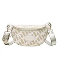 White leather waist bag with beige abada letter print and wide jacquard strap - White
