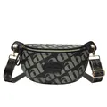 Fashion black moon waist bag with abada letter print and golden zipper detail - Gray